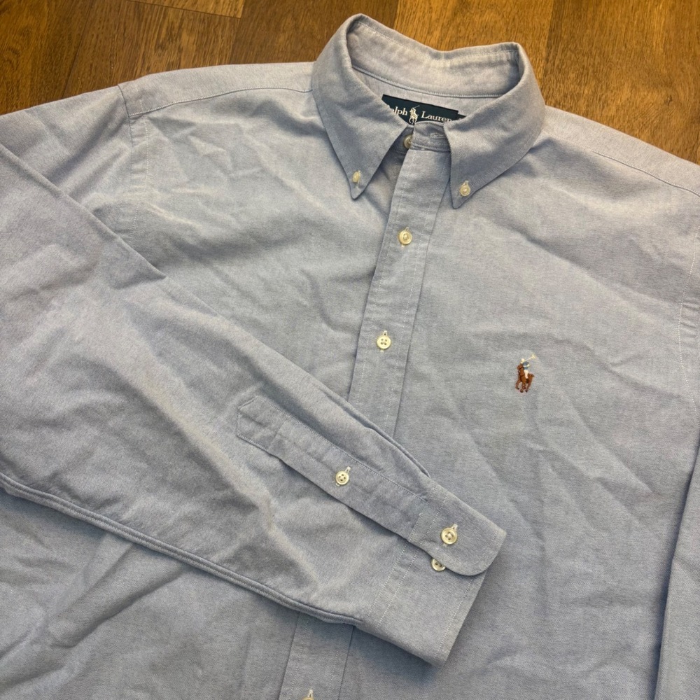 Vtg 90's Polo Ralph Lauren Menswear Small Pony Washed Blue Button Down Shirt